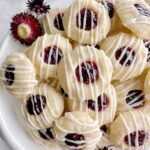 Plate of raspberry thumbprint cookies